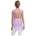 thumbnail image 2 of inlzdz Kids Girls Lyrical Dance Dress Sleeveless Backless Mesh Asymmetrical Ballet Dancewear Lavender 8, 2 of 7