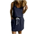 thumbnail image 1 of Yuyuzo Dresses for Women Sleeveless Crewneck Sundress Drawstring Elastic Waisted Mini Sundress with Pockets, 1 of 7