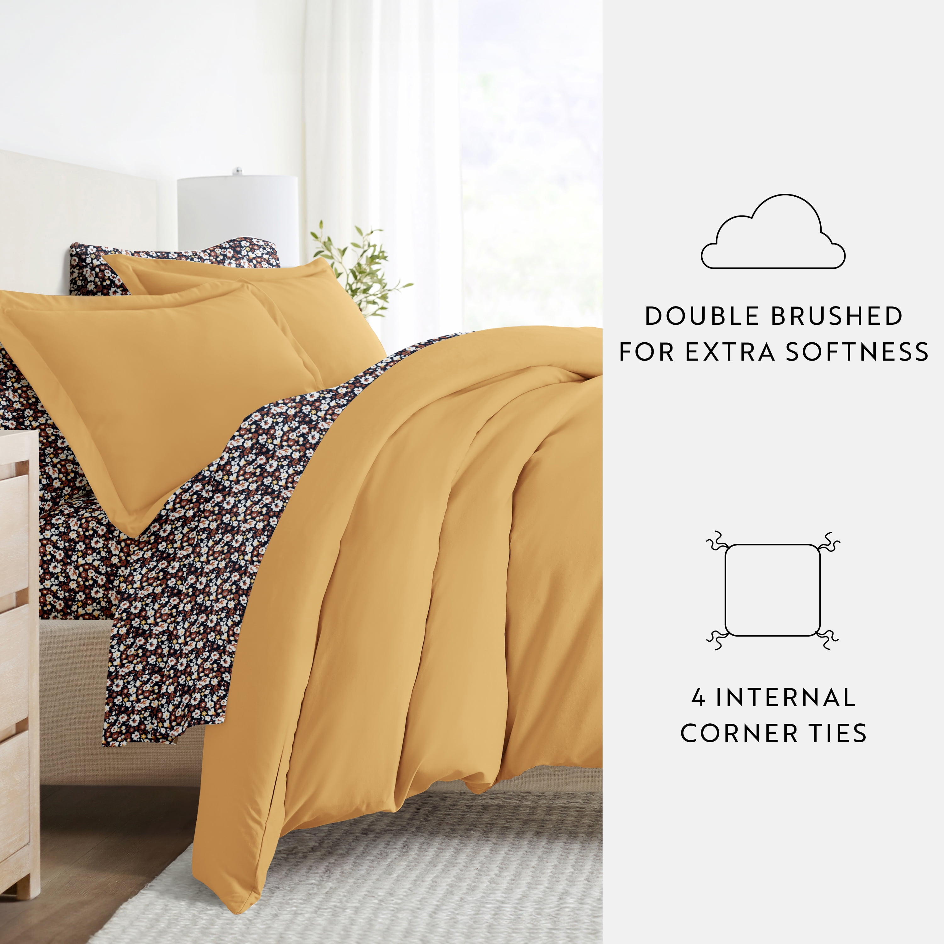 Noble Linens 8 Piece Solid Duvet Bundle in Gold, Cal King