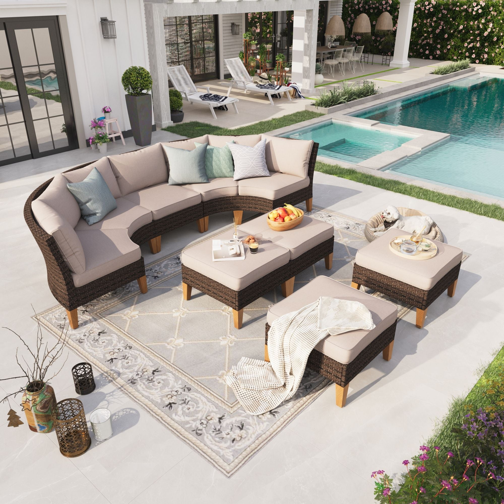 Sophia & William 9 Piece Outdoor Wicker Patio Conversation Sofa Set