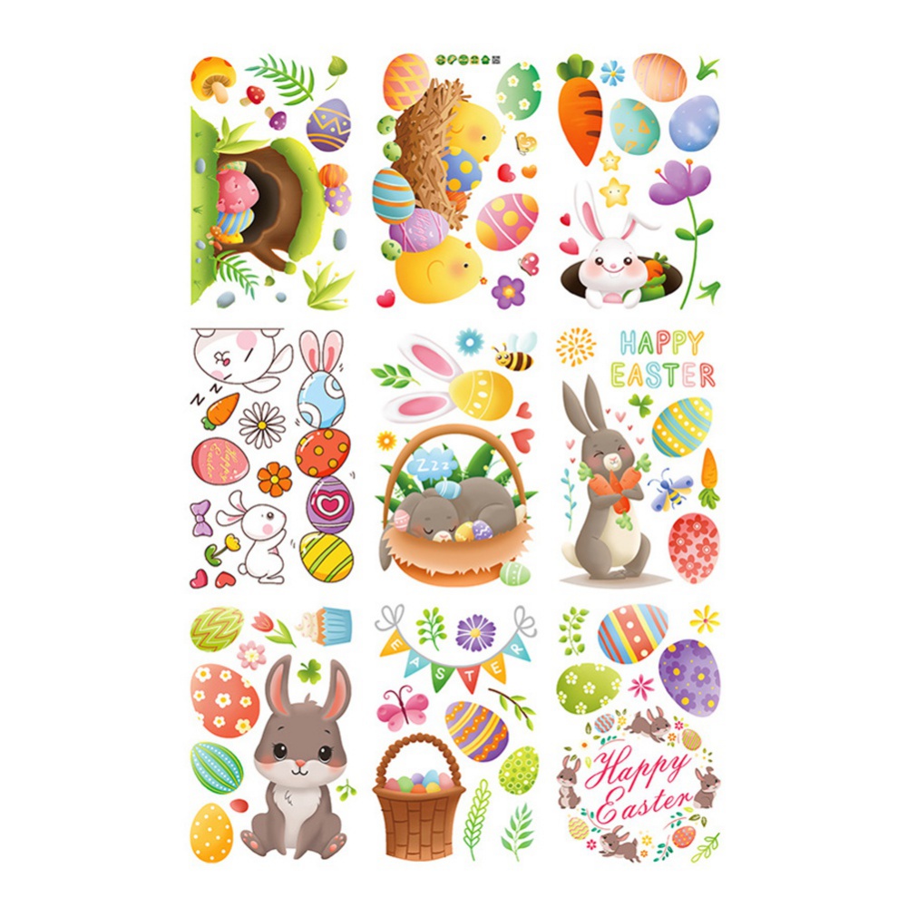 Easter Wall Stickers Window Clings Cartoon Bunny Egg Sticker Room Decorative Decals Kids Room