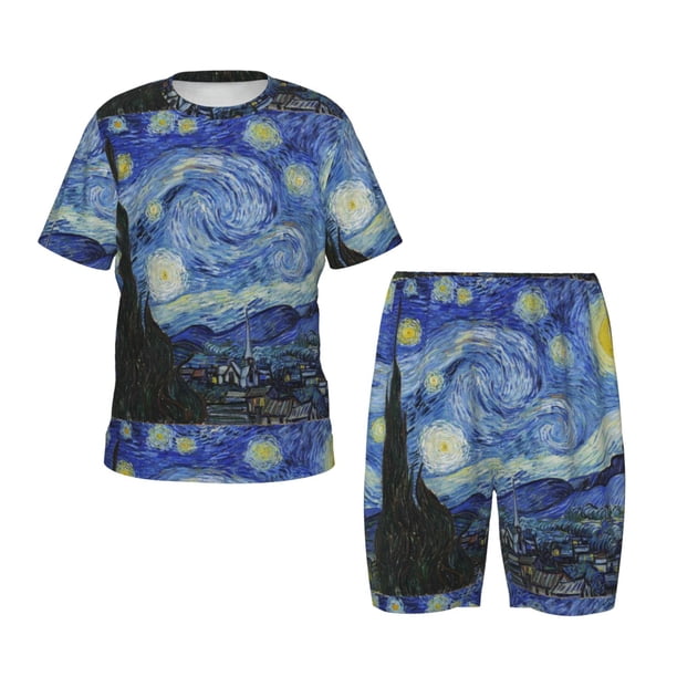 Balery The Starry Night Conjunto de Pijama Infantil de Manga Corta con Estampado – Ropa de Dormir de Algodón Suave-3X-Large