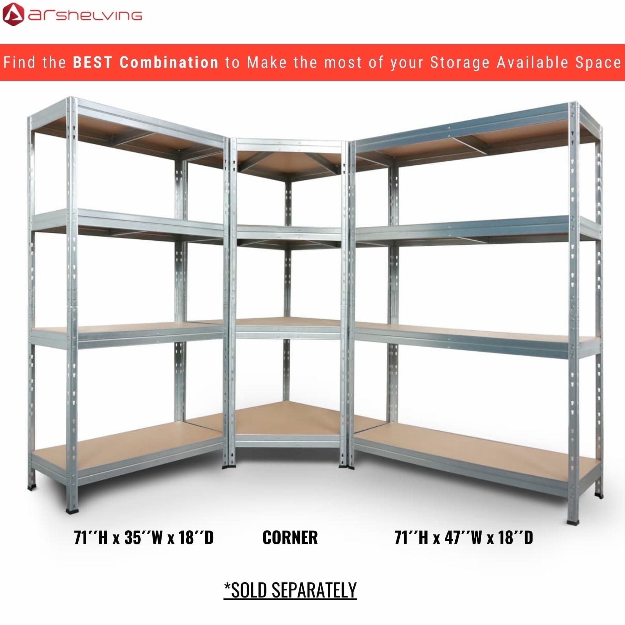 AR Shelving Versatile Customizable Storage Collection for Garage, Home and Office 35"x71"x18" 4-Tier Metal Shelf 2000 lb Galvanized Finish