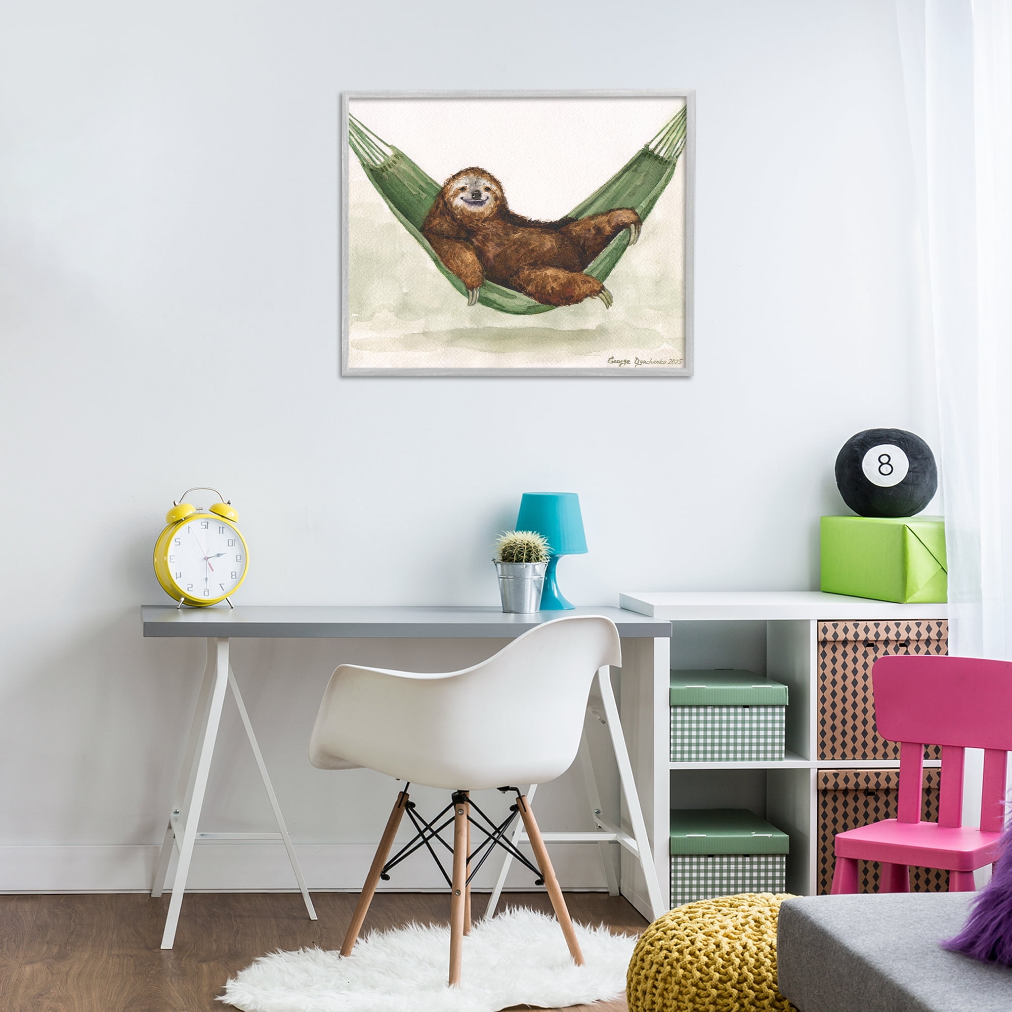 Stupell Industries Sloth On The Hammock Gray Framed Giclee Art, design by George Dyachenko