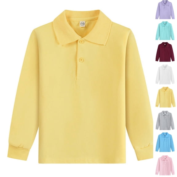 Boys Polo Shirts Kids School Uniform Long Sleeve Tops Cozy Stretch Golf Shirt Button Lapel Collar Tshirt Fall Winter