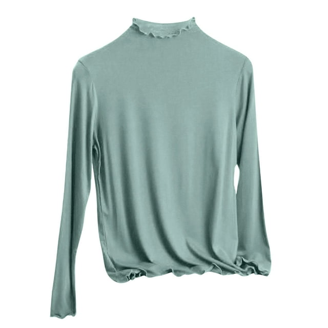 Womens Top,Casual Half High Neck Base Slim Inner Solid Color Long Sleeved High Neck,Shirts for Women