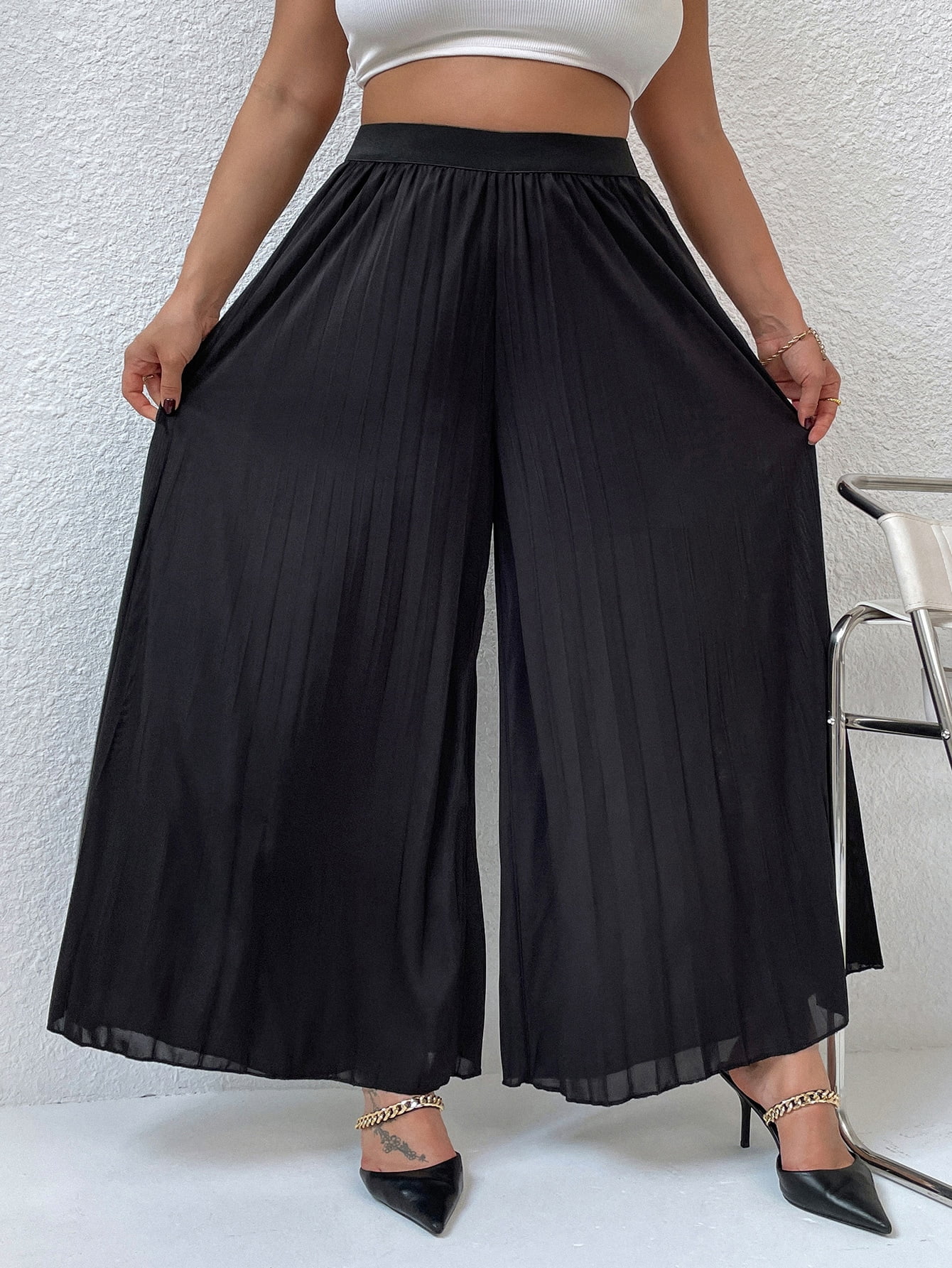 Size Pleated Wide Leg Pants L2208D 0XL 