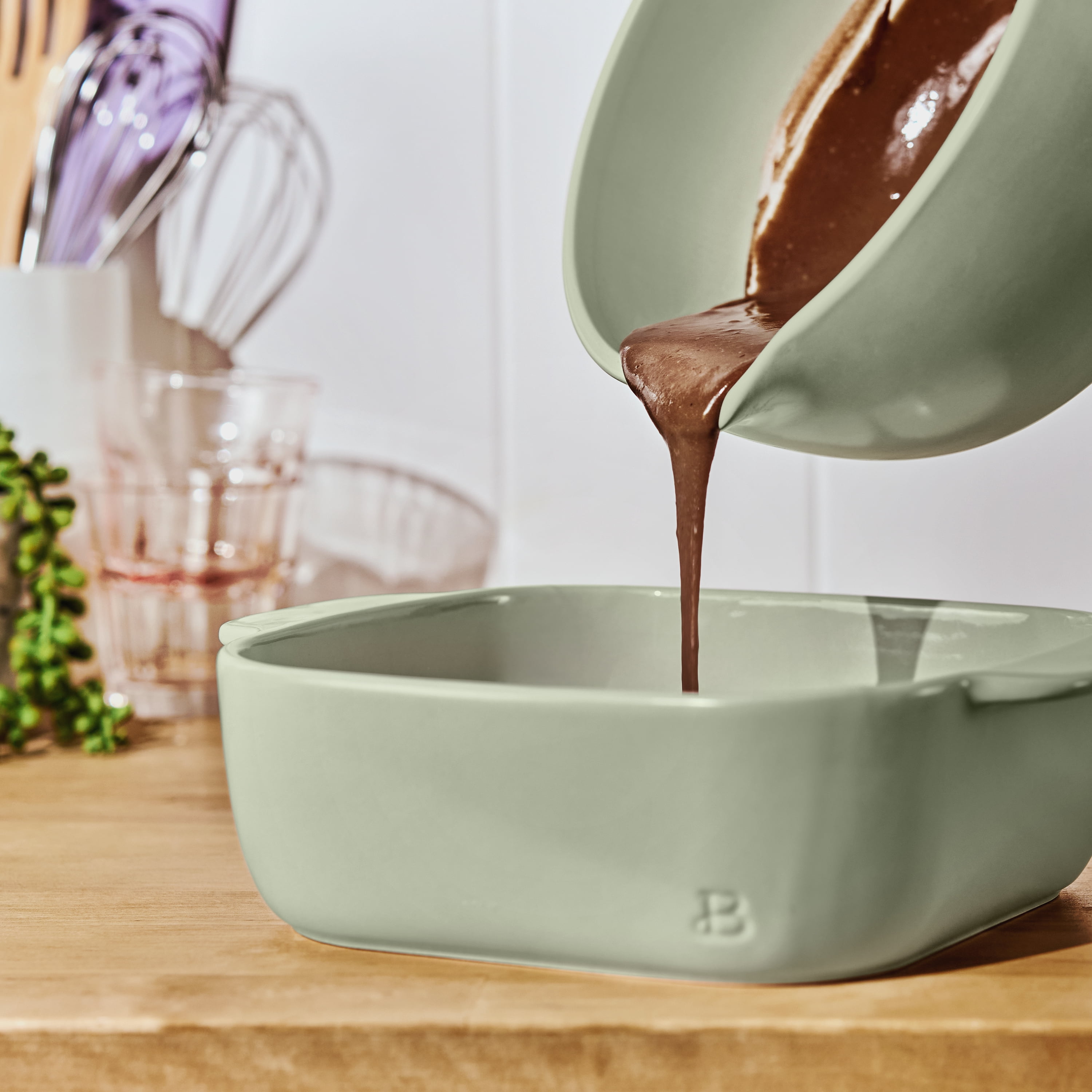 Beautiful 3 QT Stoneware Batter Mixing Bowl, Sage Green by Drew Barrymore