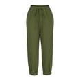 thumbnail image 4 of Edvintorg Women's Casual Cotton Linen Baggy Pants with Elastic Waist Solid Color Loose Fit Leggings Pants Women's Plus Size Clothes Army Green L, 4 of 7
