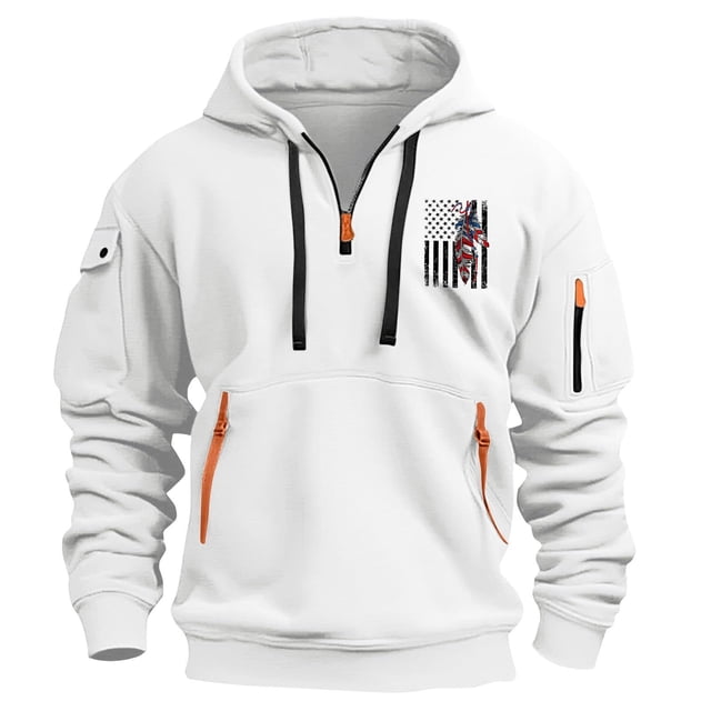 Styesk Sweatshirts for Men Men's Spring And Fall Printed Hooded Sweatshirt Zipper Multi-Pocket Pullover Sweatshirt