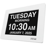 American Lifetime 2025 Dementia Clock Large Display Digital Clock with Day, Date & Custom Alarms, for Seniors & Alzheimers, Auto-Dimming, Multi-Language, White
