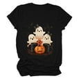 thumbnail image 4 of HCNTES Women Fall Halloween Shirt Funny Short Sleeve Round Neck Tee Cute Spooky Pumpkin Graphic Casual Thanksgiving Tops(L,A353-Black), 4 of 5