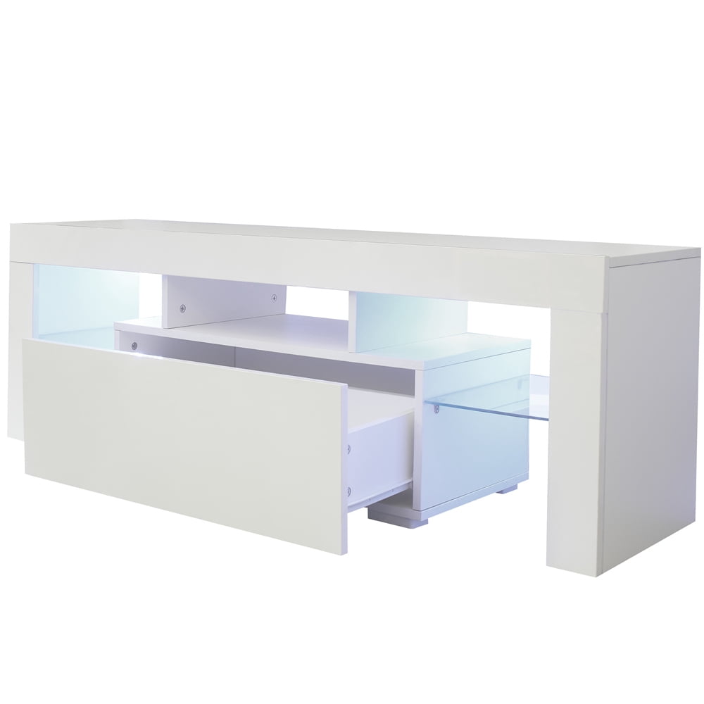TV Console Table with Storage, SEGMART Modern White TV Stand with LED