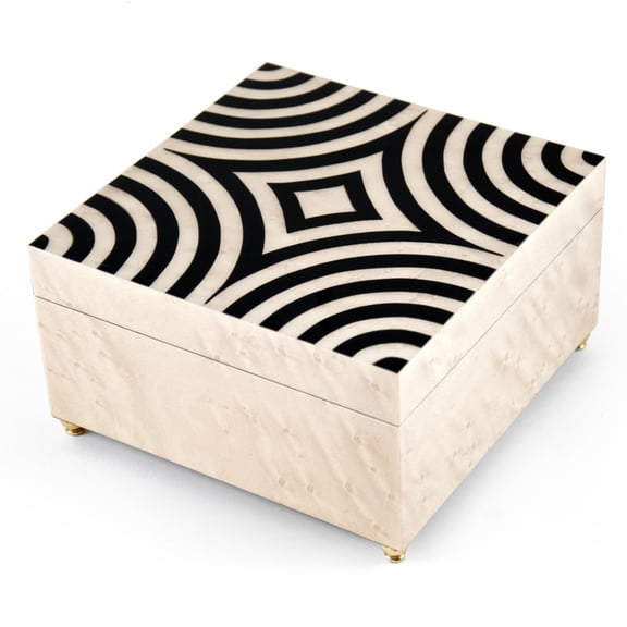 Sophisticated 30 Note Ivory with Black Lacquer accents Modern Sorrento Music Jewelry Box - Yesterday