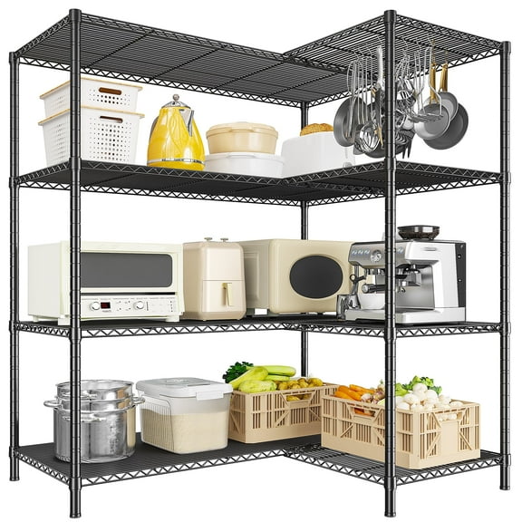 REIBII Heavy Duty 4-Tier Metal Wire Shelving Unit,Adjustable L-Shape Corner Storage Rack for Garage,Pantry,Kitchen,1120 lbs Capacity