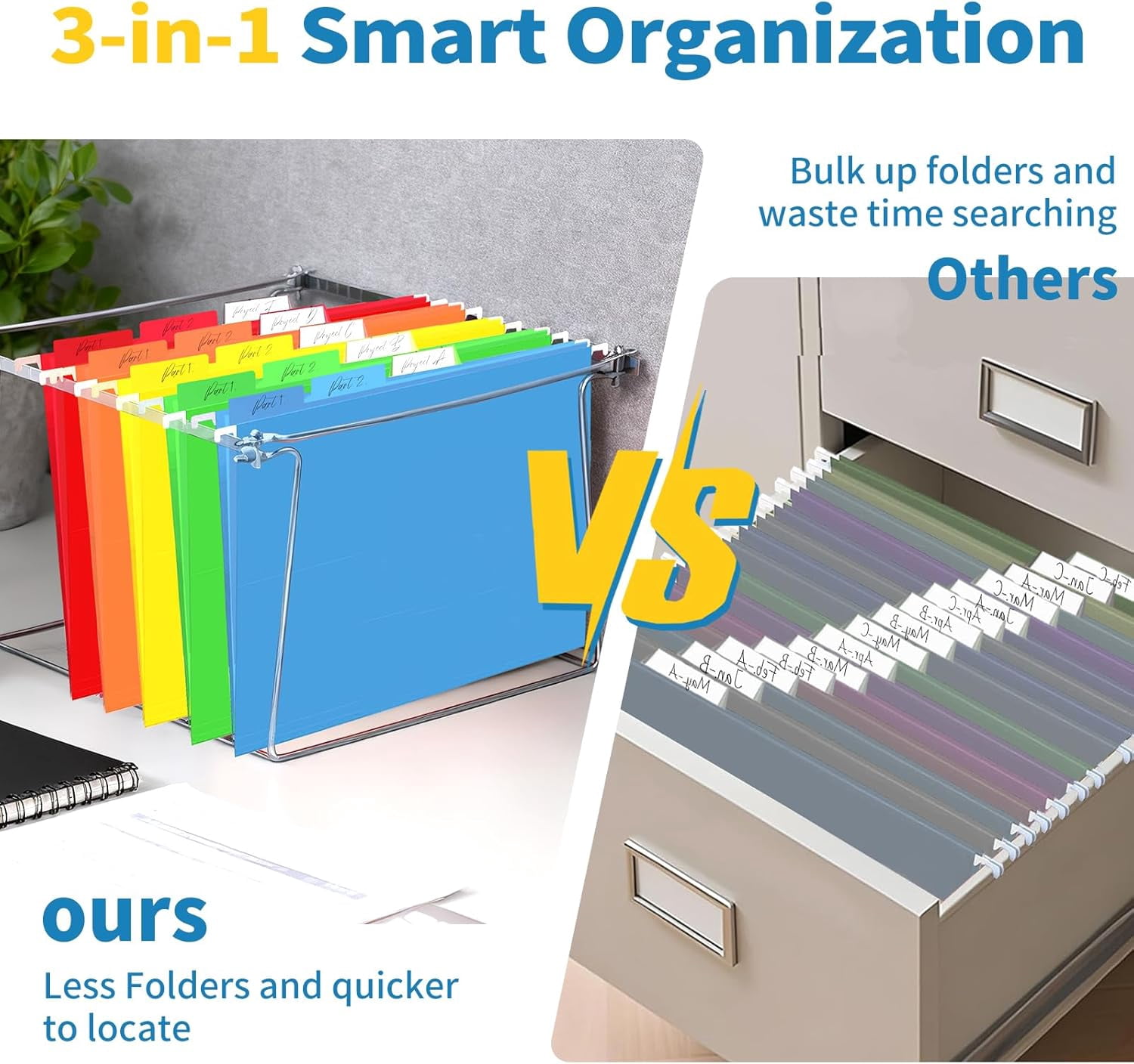 Classification Hanging File Folders with 2 Dividers, Letter Size Colored Classification Folders 20 Pack, 5 Color Assorted, Designed for Drawer, Cabinet, File Box, with 1/5-Cut Adjustable Tabs
