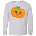 thumbnail image 3 of Inktastic Smiling Pumpkin, Orange Pumpkin, Halloween Long Sleeve Youth T-Shirt, 3 of 5