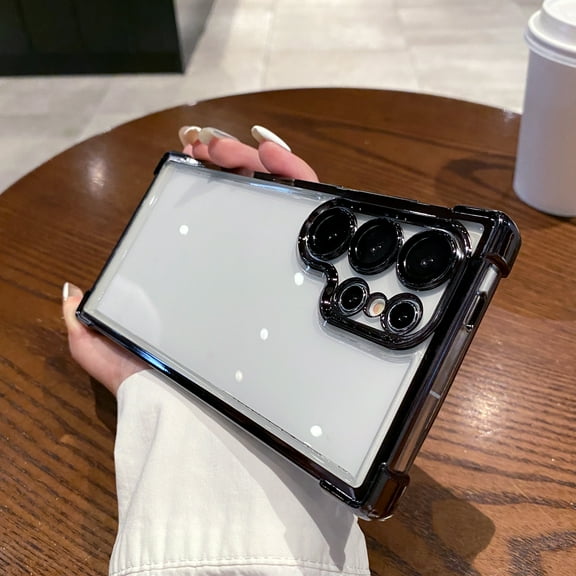 Transparent Case for Samsung Galaxy S25  Clear Case [Not-Yellowing], Luxury Plating Edge Case with Camera Protection Reinforced Corners Full-Body Shockproof Phone Cover,Black