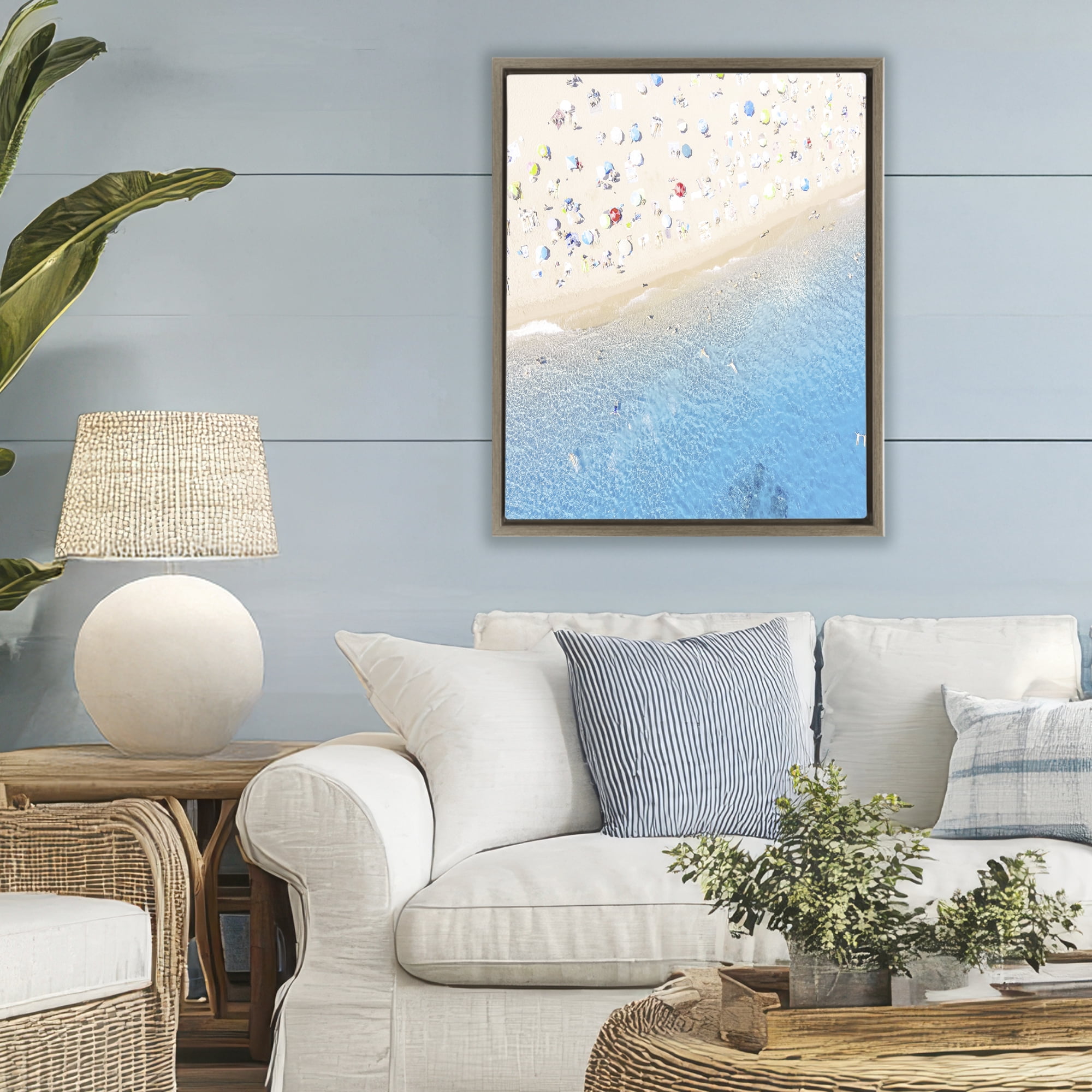 Stupell Industries Happy Beach in Summer Brown Framed Floater Canvas Wall Art, design by Leah Straatsma