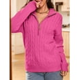 thumbnail image 5 of Women'S Sweaters Fall Winter Quarter Zip Casual Ribbed Cable Knit Pullover Bright Pink XXL, 5 of 8