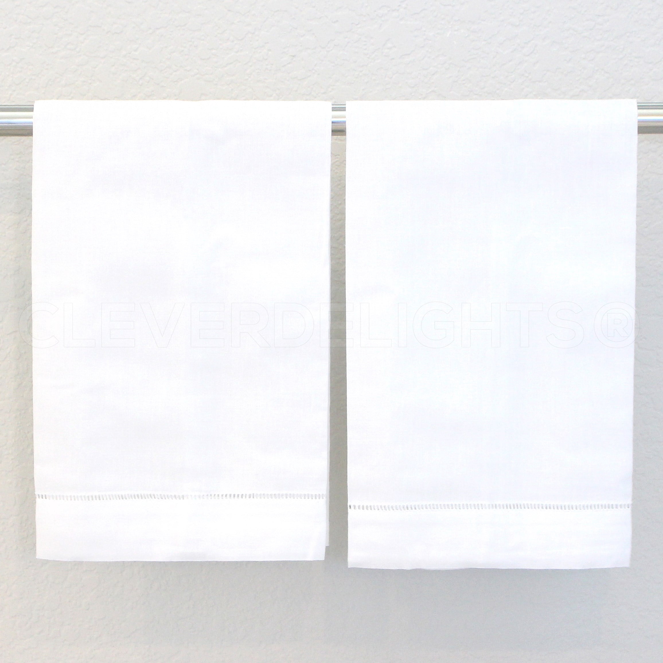 CleverDelights White Hemstitch Hand Towels - 6 Pack - 14" x 22" - 55/45 Linen Cotton Blend
