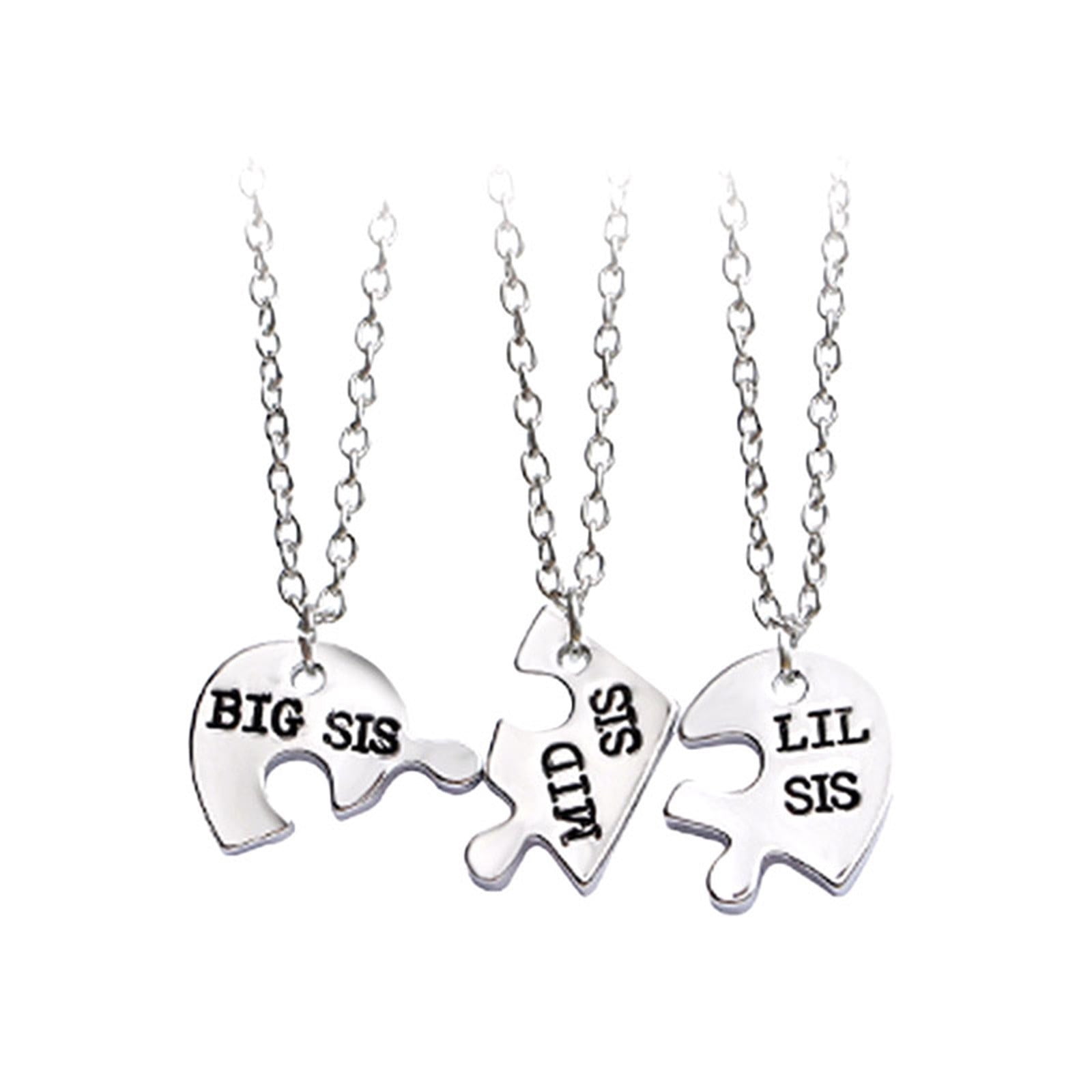 Family Necklace Big Middle Little Sis Sister Puzzle Heart Pendant Love Gift Cute 