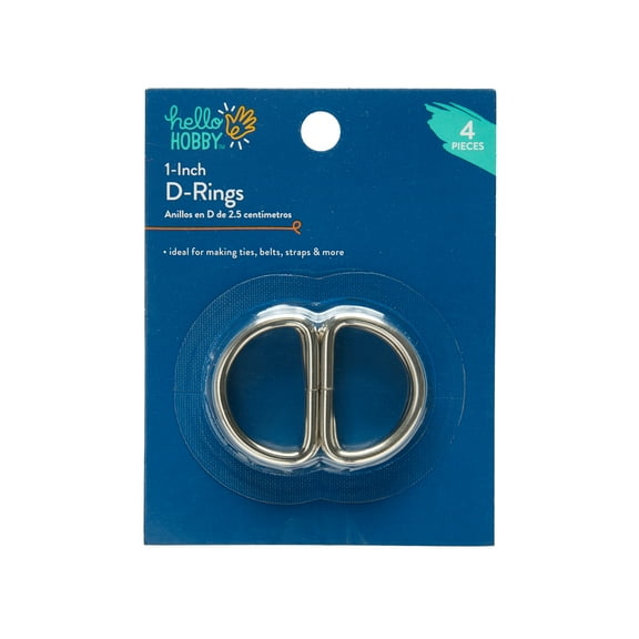 Hello Hobby Silver Metal D-Rings, Hook and Loop Sewing Fastener, 1", 4 Pieces
