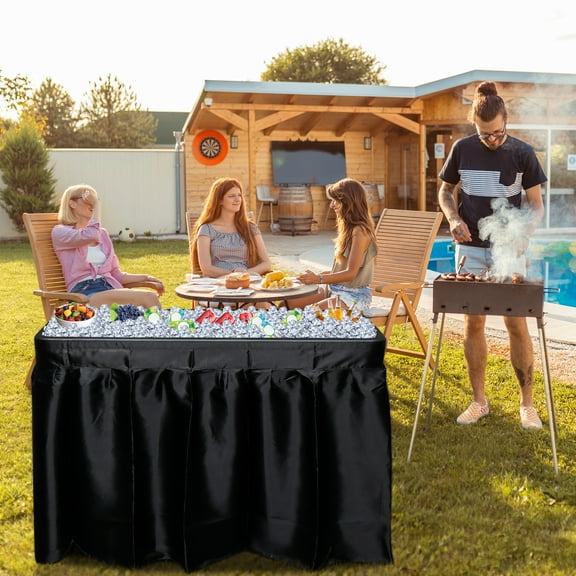 UBesGoo 4 Foot Party Ice Cooler Folding Table, Portable Tailgate Camp Fishing Cleaning Table, Plastic with Matching Skirt, Ice Table for Party Black