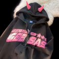thumbnail image 4 of Cárdigan vintage con cuerno de diablo para hombre y mujer, sudadera con capucha y cremallera de moda urbana de retazos, sudadera informal holgada Y2k para parejas 2023, 4 of 5