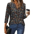 thumbnail image 5 of QQAMB T-Shirts for Women V-Neck 3/4 Sleeve Novelty Printed Casual Blouse Ladies Dressy Tunic Tops Black 2XL, 5 of 7