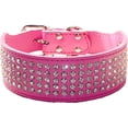 thumbnail image 1 of Collar para perro de piel sintética con diamantes de imitación - 5 filas de diamantes brillantes - 56 * 5 (cm) (S, rosa brillante) JM, 1 of 5