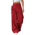 thumbnail image 2 of Womens High Waisted Wrap Pants Wide Leg Tie Up Bow Asymmetrical Wrap Around Skirt Pants Business Casual Trousers, XL, 2 of 5