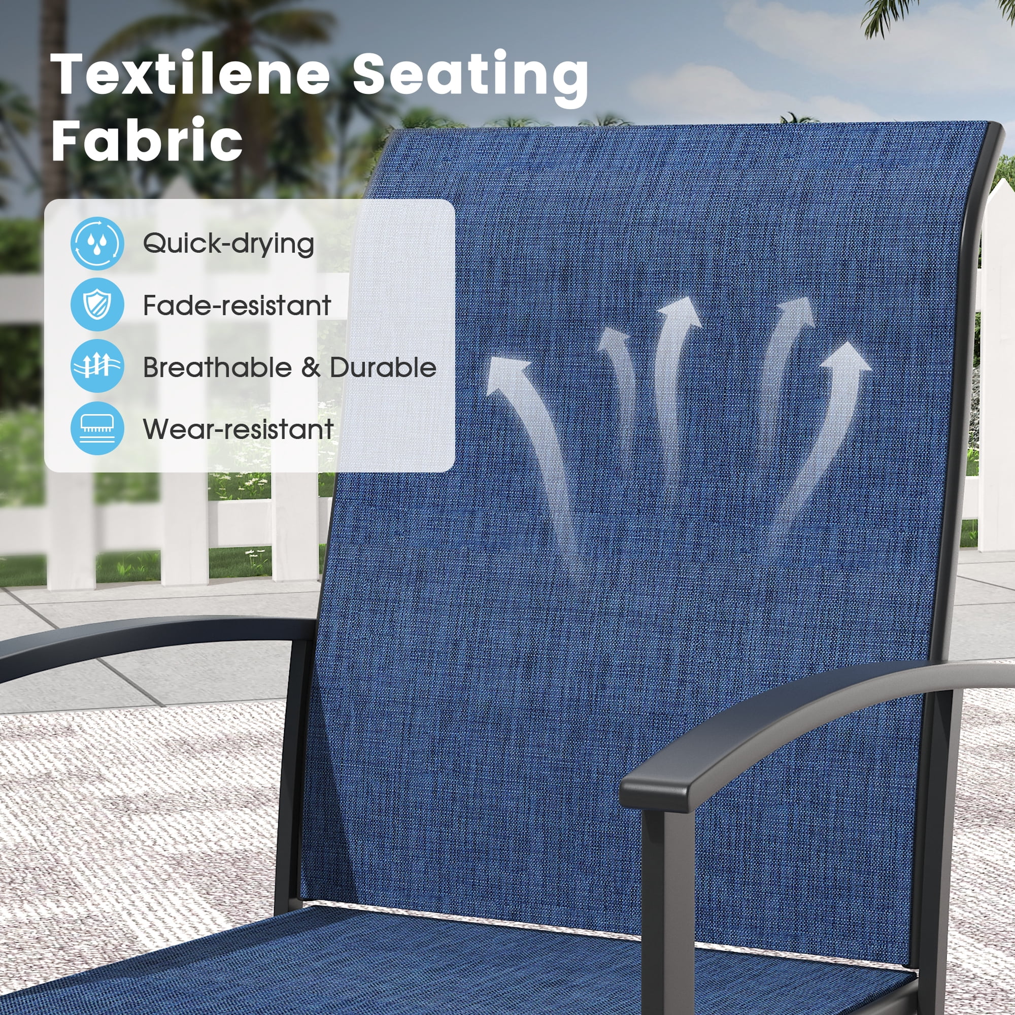 DIFY 7PCS Patio Dining Furniture Set, 53" Round Slatted Table and 6 Swivel Textilene Chairs