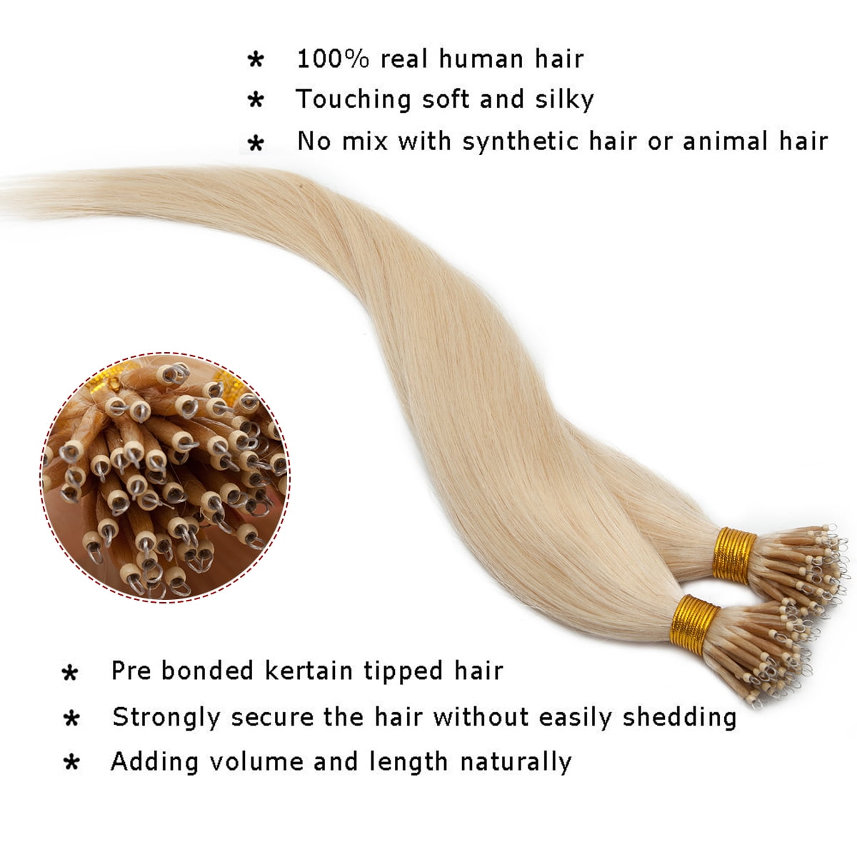 SEGO 100% Remy Human Hair Extensions Micro Loop Hair Extension Nano Micro Bead Ring Thick Hair Piece Clearance