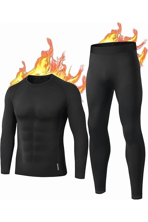 Thermal Underwear for Men Long Johns Underwear Fleece Lined Thermals Top and Bottom Set Winter Warm Base Layer Long Sleeve Shirts and Pants Skiing Leggings Cold Weather Black M