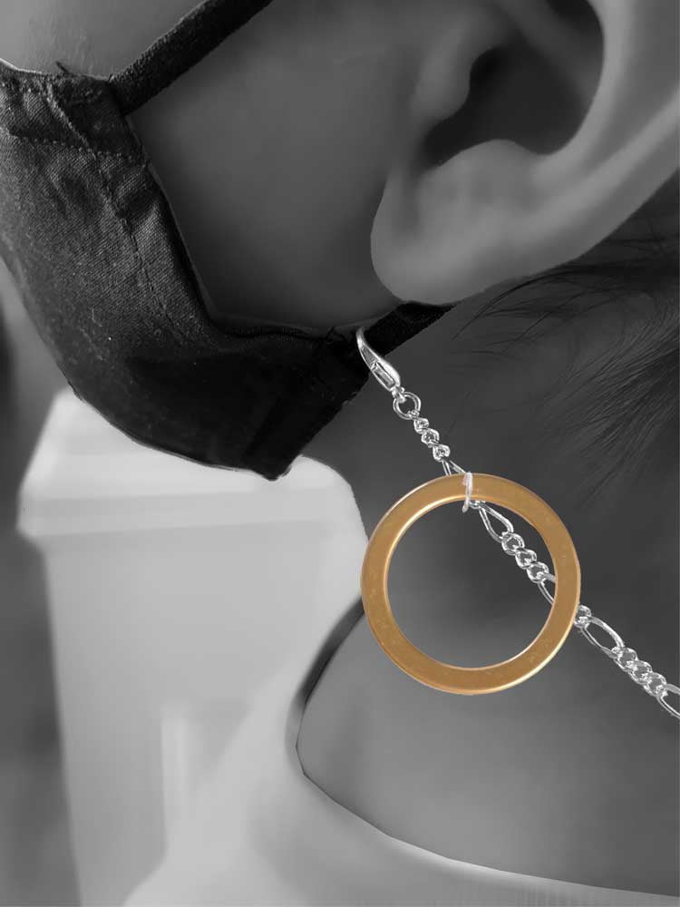 Acrylic 1 1/2" Ring Goldtone Silvertone Face Mask Necklace