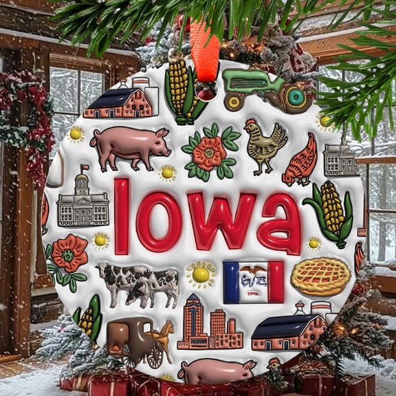Iowa Christmas Ornament, Ceramic, Acrylic, Mother’s Day Keepsake, Valentine’s Decor, Festival Gift, 2025 Edition, Holiday Tree Decoration, Seasonal Home Décor