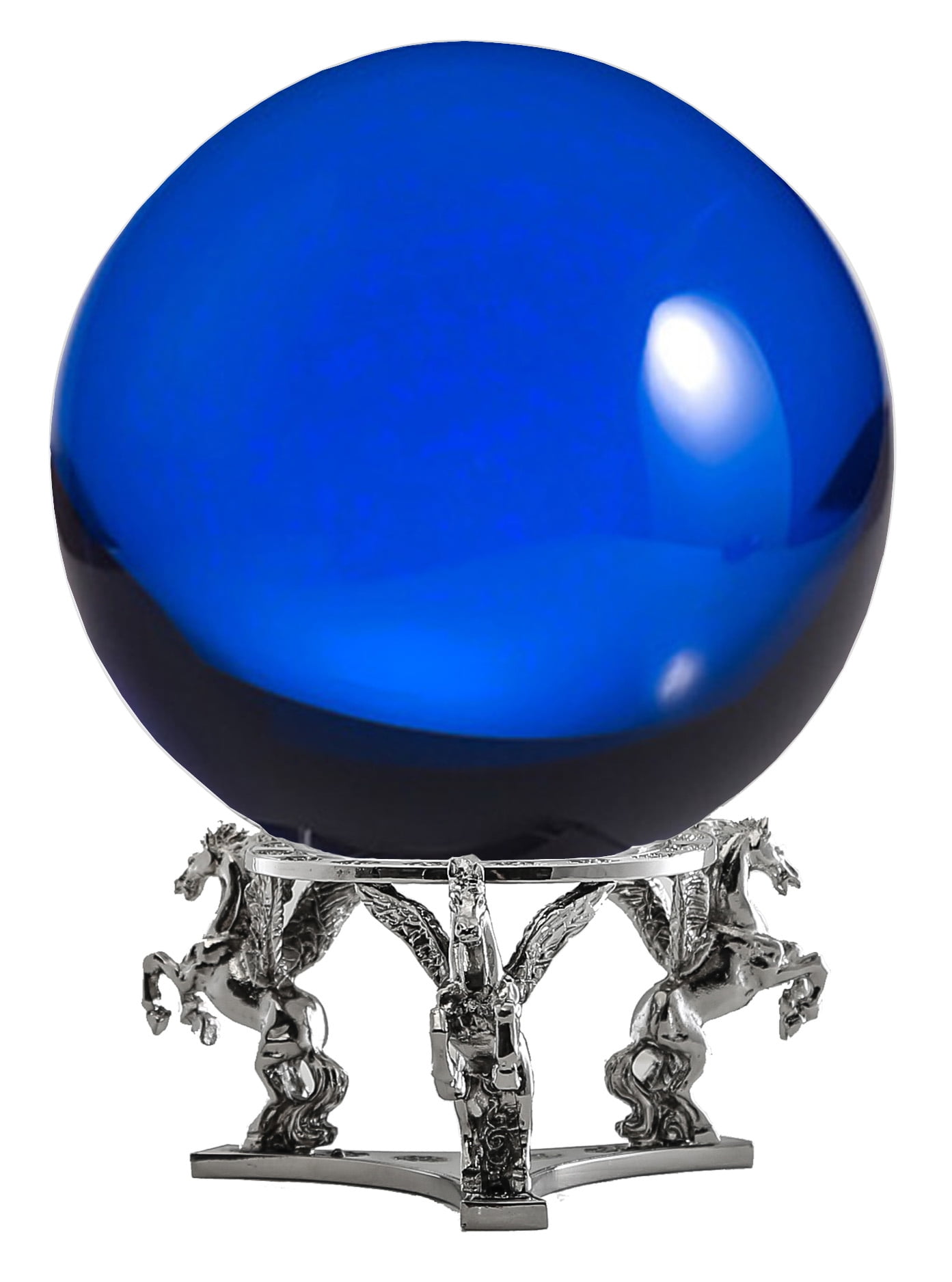 Amlong Crystal Blue Crystal Ball 130mm (5 in.) Including Silver Pegasus Stand