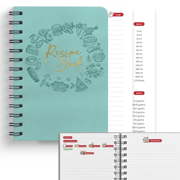 Recipe Book - Blank Cookbook Journal and Cooking Notebook to Write Your Own Recipes, A5 Size, 160 Pages (Sea Green)