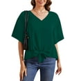 thumbnail image 5 of Uvplove Womens Tie Front Blouses V Neck Short Sleeve Chiffon Tops Dressy Casual Summer Shirts,Dark Green,US Size L, 5 of 10