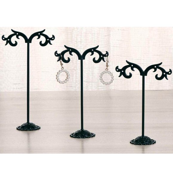 VONKY 3x Fer T Bar Boucle d'Oreille Bijoux Présentoir Rack Noir-Vague