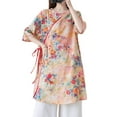 thumbnail image 2 of YM YOUMU Women Floral Ethnic Shirt Dress Frog Button Cheongsam Qipao Blouse Tops Casual, 2 of 5
