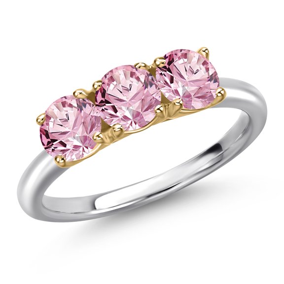 Gem Stone King 10K Two Tone Gold Pink Lab Grown Diamond Engagement Ring for Women | 1.50 Cttw | Round 5MM | Gemstone April Birthstone | Size 9