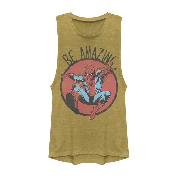 Junior's Marvel Spider-Man Be Amazing  Festival Muscle Graphic Tee Gold Heather Small