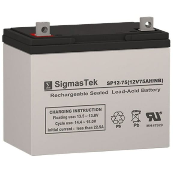 12 Volt 75 Amp Sealed Lead Acid Battery by SigmasTek SP12-75 (NB) 12V 75AH Rechargeable