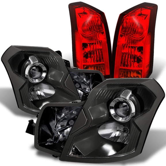 AKKON - For Cadillac CTS Projector Halogen Type Black Headlights Replacement   Red Tail Lights Combo Pair Set