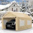 thumbnail image 2 of Gaptain W10xL20Ft Heavy Duty Steel Carport Portable Garage with Removable Sidewalls and Windows, Waterproof&Anti-Sunburn&Adjustable Height,Beige, 2 of 7