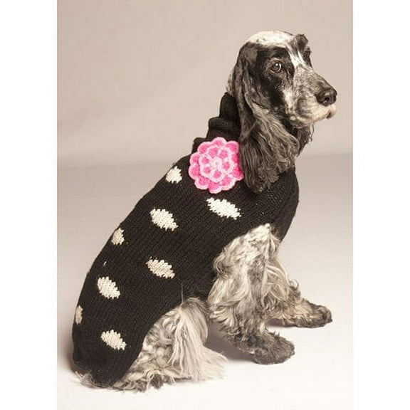 Chilly Dog Polka Dot Flower Dog Sweater - Black