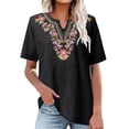 thumbnail image 2 of Shirts for Women Short Sleeved Summer Cotton and Linen Embroidered V Neck Artistic Loose Pullover T Shirt Breathable for Indoor Outdoor L Size Spring Summer Womens Tops, 2 of 4