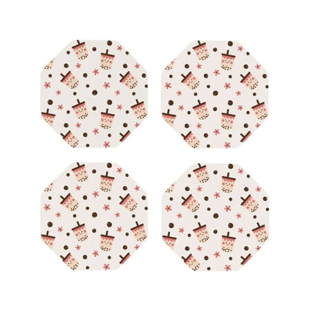 

Tideii Milk Tea for Leather Coasters 4 Pieces Anti-fouling and Anti-scalding Decorative Coasters Suitable for Restaurants Kitchens Coffee Shops-Octagon